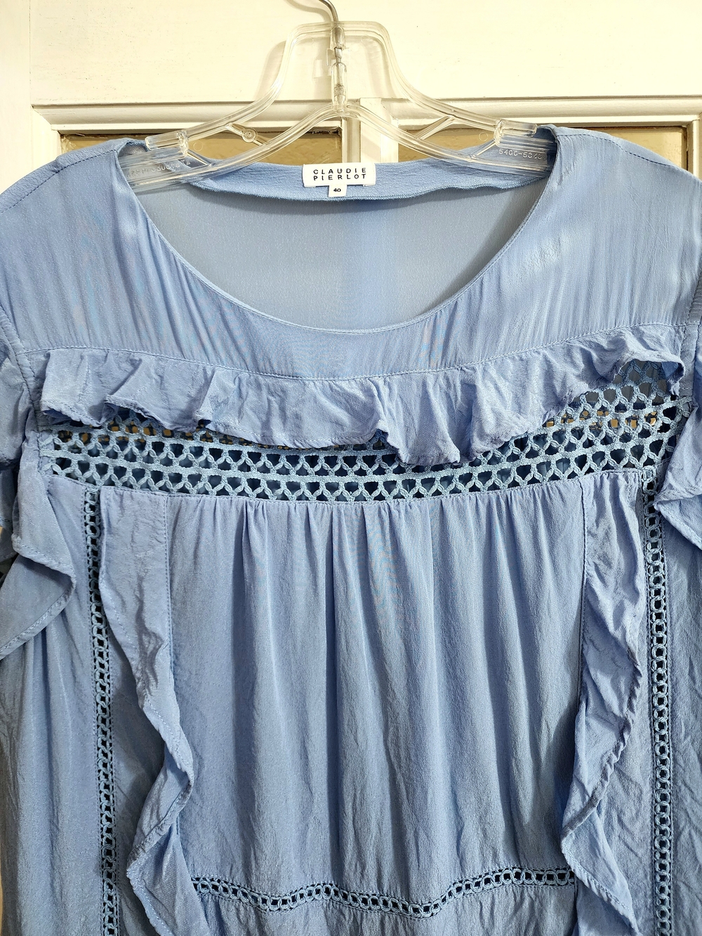 Claudie Pierlot RIMA Blue Ruffle Crochet Lace Dress FR 40 US 8 - Picture 7 of 13